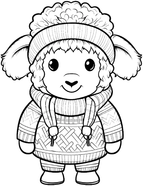 malvorlage-süßes-schaf-im-warmen-outfit