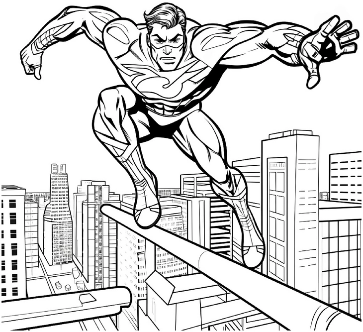 malvorlage-superheld-durch-die-luft-ausmalen