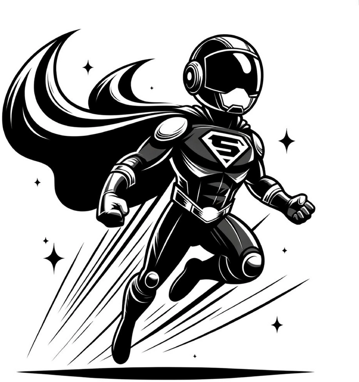 malvorlage-superheld-dynamischer-lauf-mit-umhang