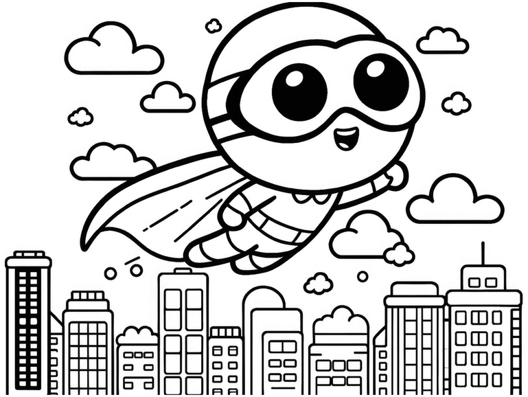 malvorlage-superheld-in-der-stadt-mit-wolken