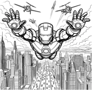 malvorlage-superhelden-fliegend-ueber-stadt