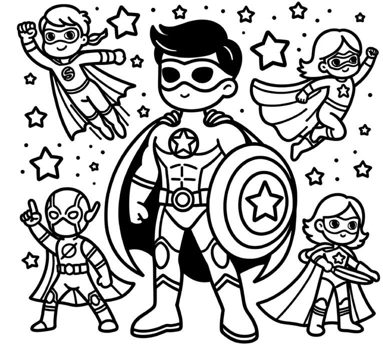 malvorlage-superhelden-mit-sternen