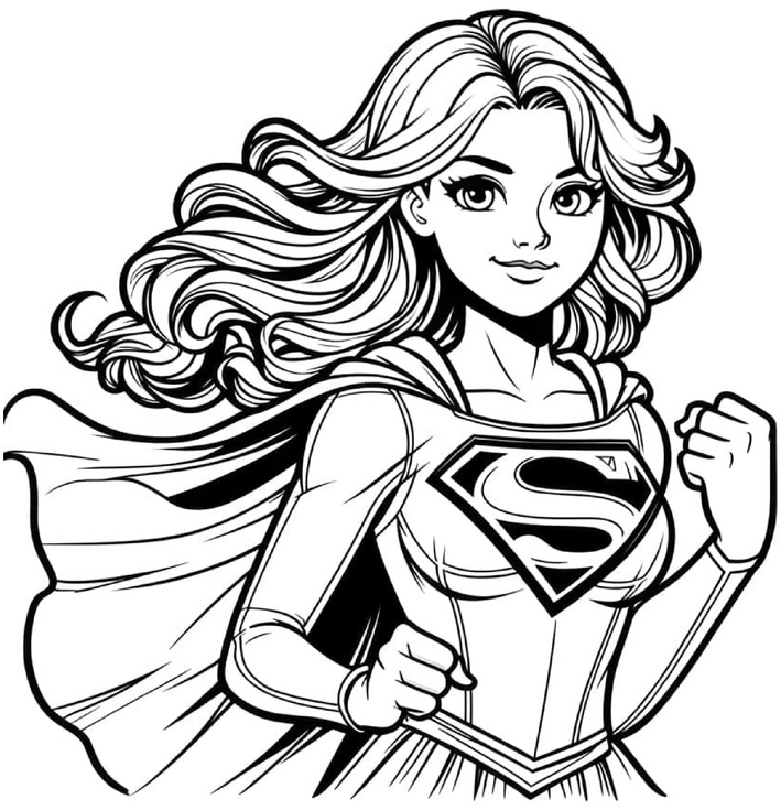 malvorlage-superheldin-mit-umhang-und-logo