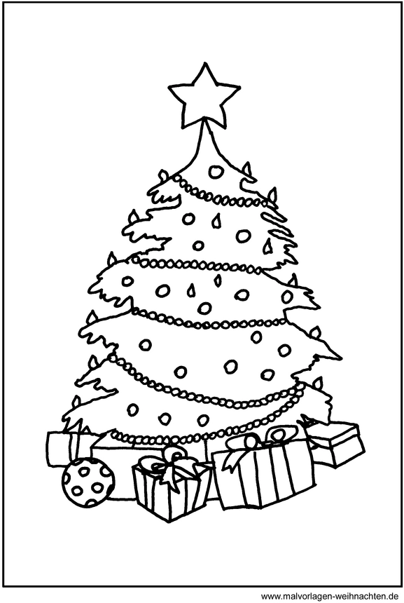 malvorlage-tannenbaum-mit-geschenken-und-weihnachtskugel