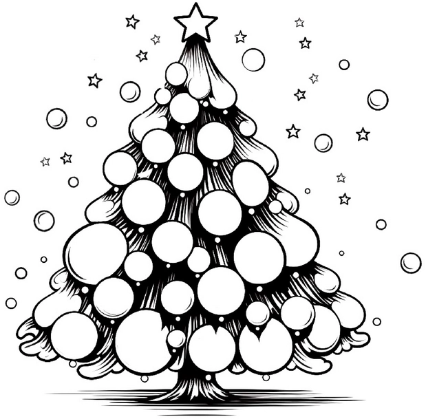 malvorlage-tannenbaum-mit-ornamenten-und-sternen