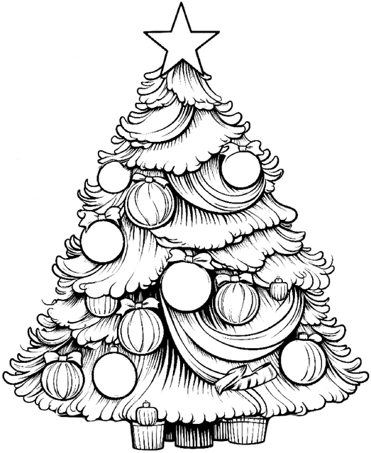 malvorlage-tannenbaum-mit-ornamenten-und-weihnachtsstern