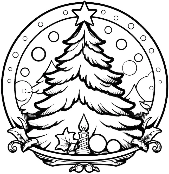 malvorlage-tannenbaum-mit-weihnachtskugeln-und-kerze