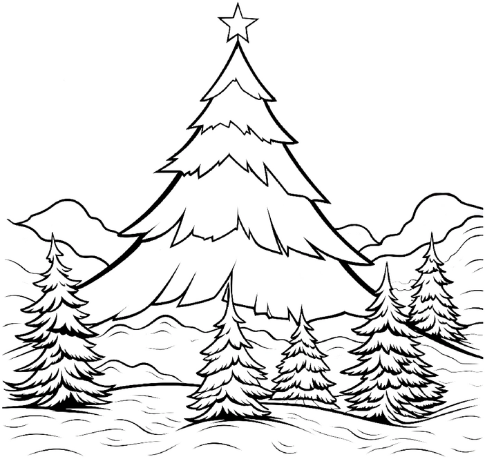 malvorlage-tannenbaum-winterlandschaft