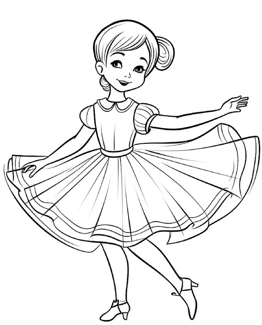 malvorlage-tanzendes-maedchen-in-kleid