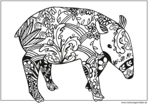malvorlage-tapir-mit-floralen-mustern