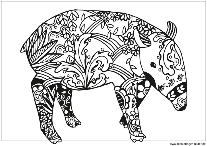 malvorlage-tapir-mit-floralen-mustern