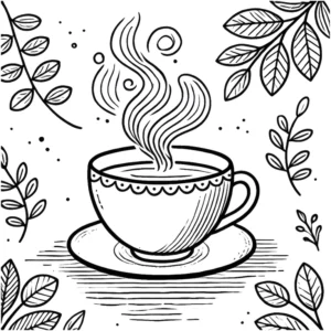 malvorlage-tasse-mit-dampf-und-blaettern