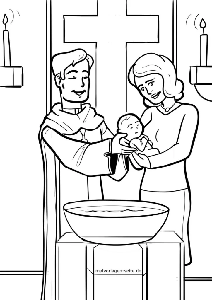 malvorlage-taufe-mit-priester-und-baby