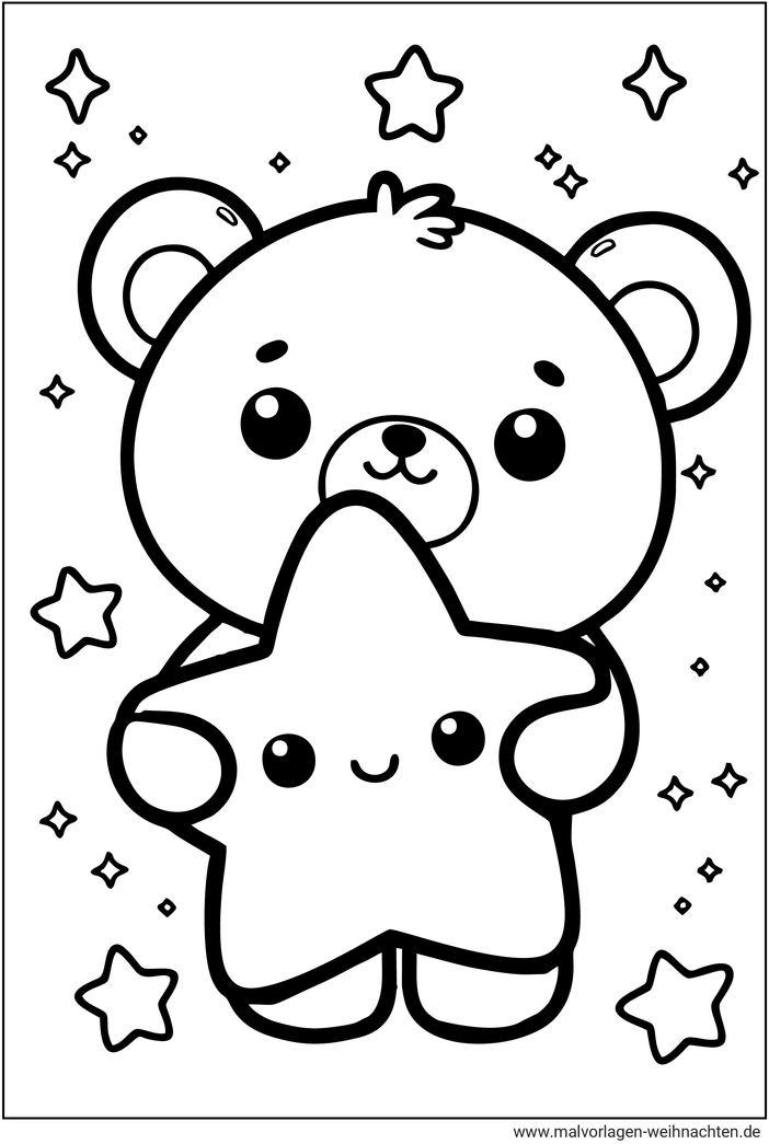 malvorlage-teddybaer-mit-stern-und-sternen