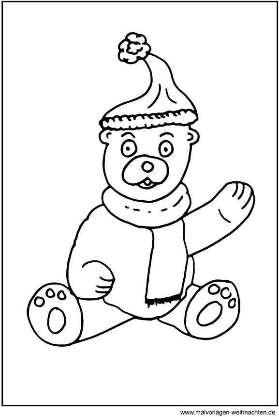 malvorlage-teddybaer-weihnachtsmütze-schal