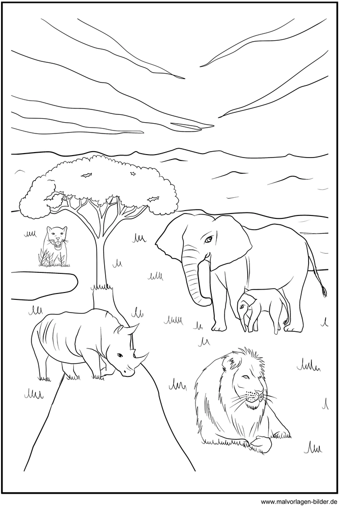 malvorlage-tiere-in-der-savanne