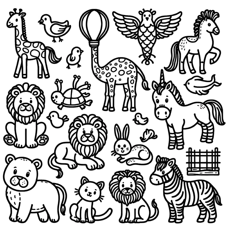 malvorlage-tiere-und-fantasie-elemente-zum-ausmalen