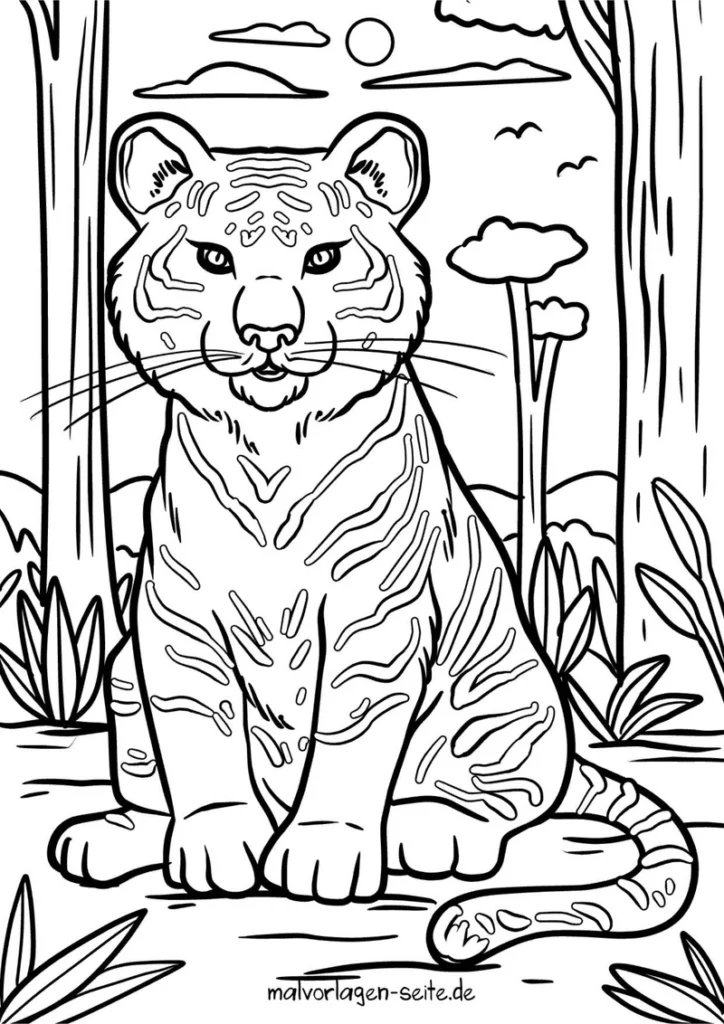 malvorlage-tiger-in-der-natur-ausmalen