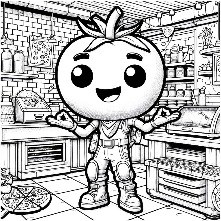 malvorlage-tomatencharakter-in-der-kueche