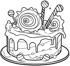 malvorlage-torte-mit-bonbons-und-lollis