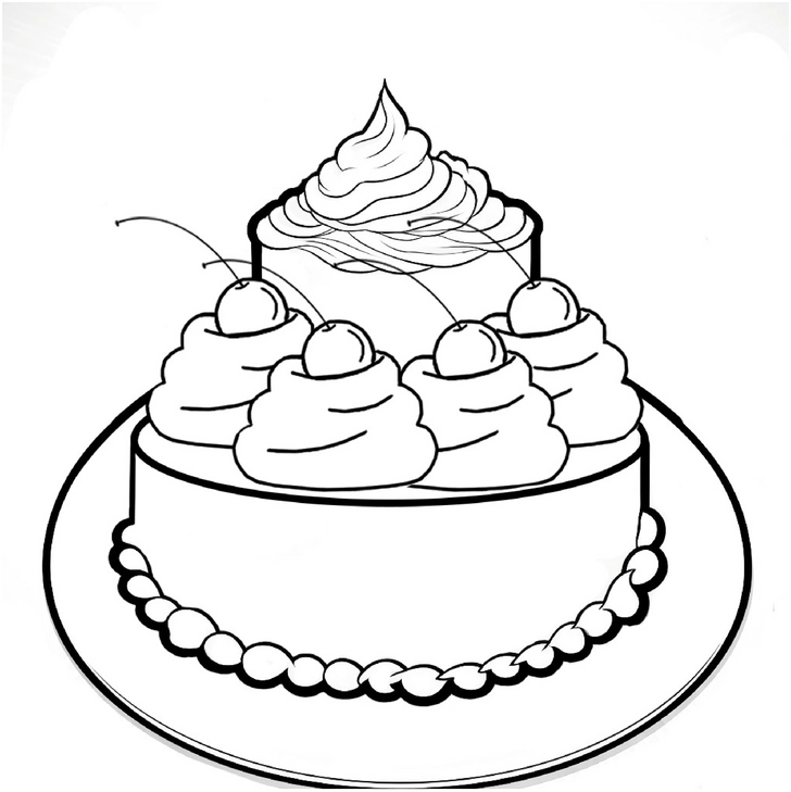 malvorlage-torte-mit-cupcake-ausmalbild