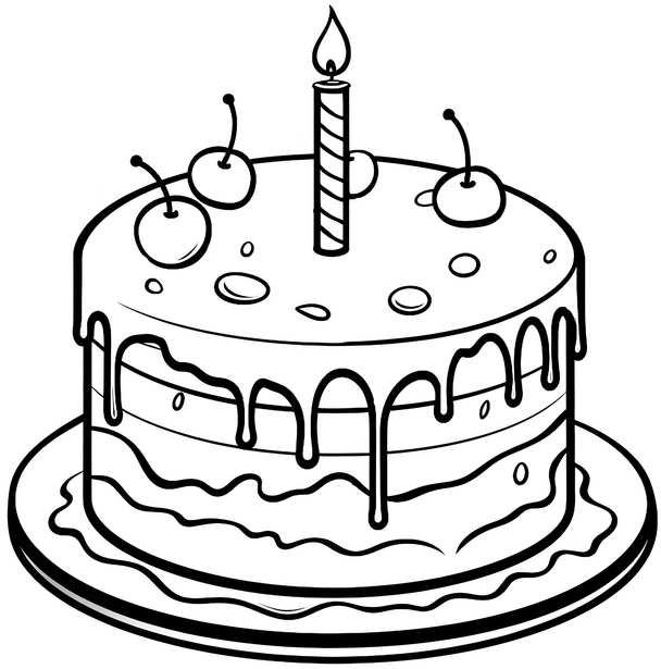 malvorlage-torte-mit-kerze-und-kirschen