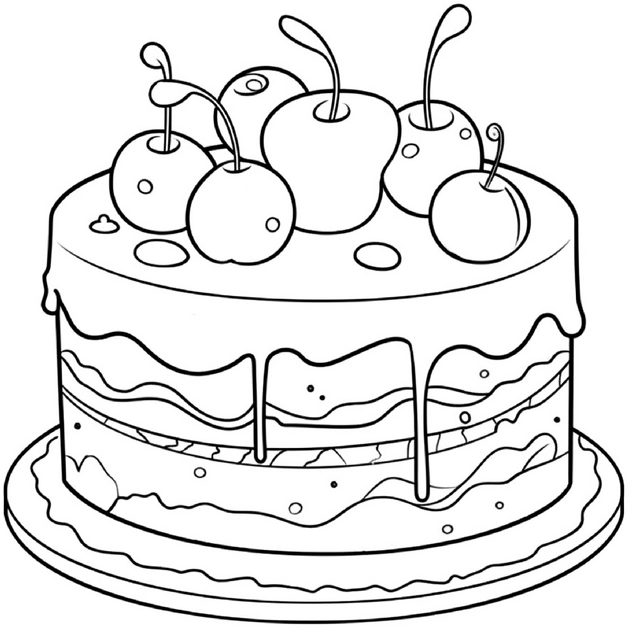 malvorlage-torte-mit-obst-und-kirschen