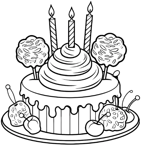 malvorlage-torte-mit-suessigkeiten-und-kerzen