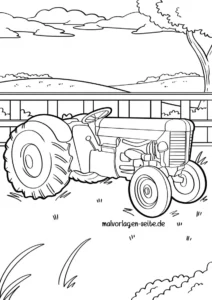 malvorlage-traktor-in-der-landschaft