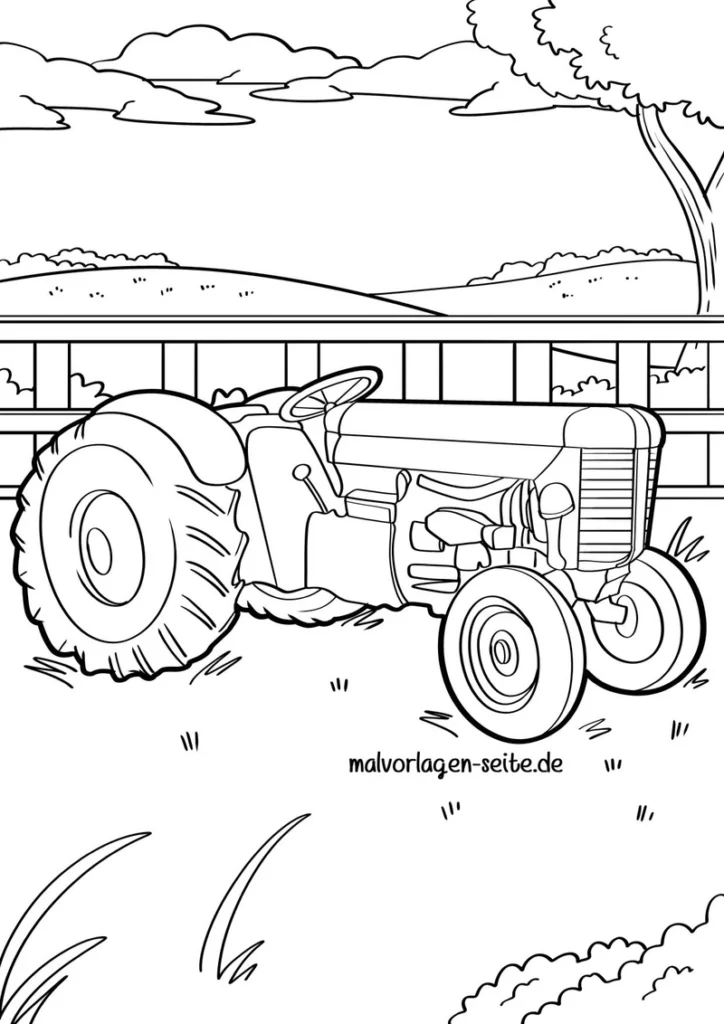 malvorlage-traktor-in-der-landschaft