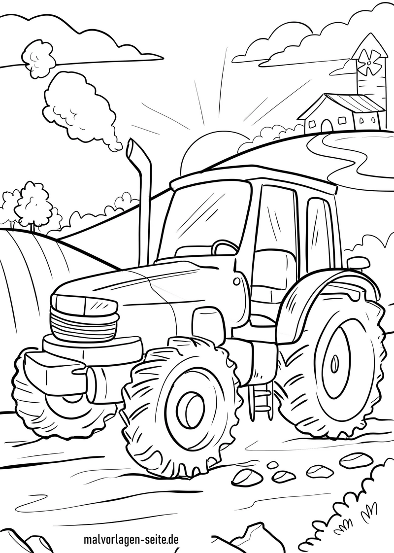 malvorlage-traktor-in-der-landschaft-mit-bauernhof