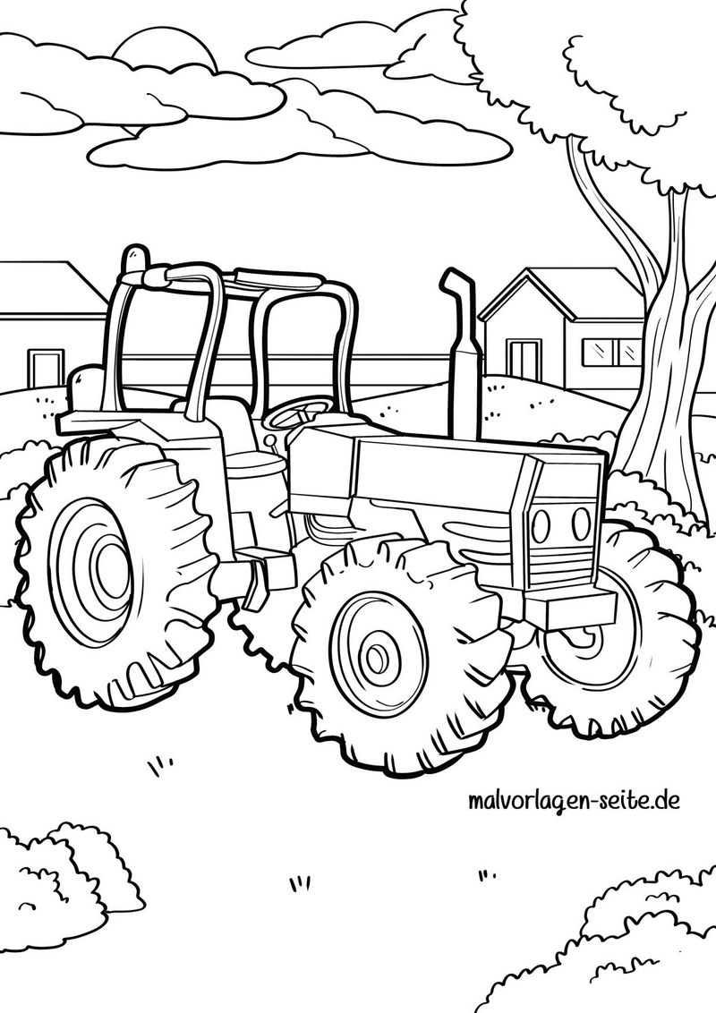 malvorlage-traktor-in-laendlicher-umgebung