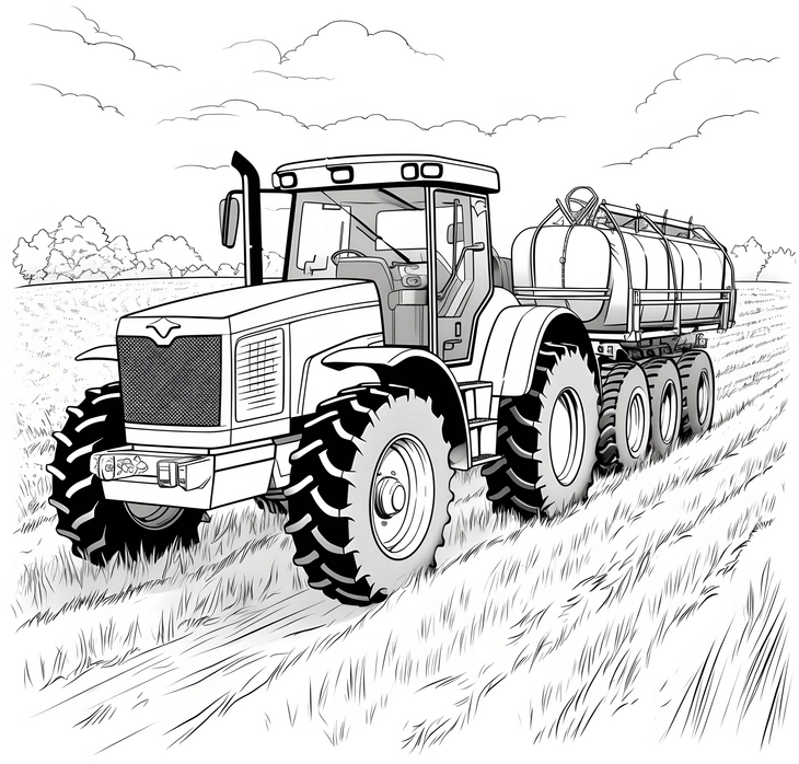 malvorlage-traktor-mit-anhaenger-auf-dem-feld