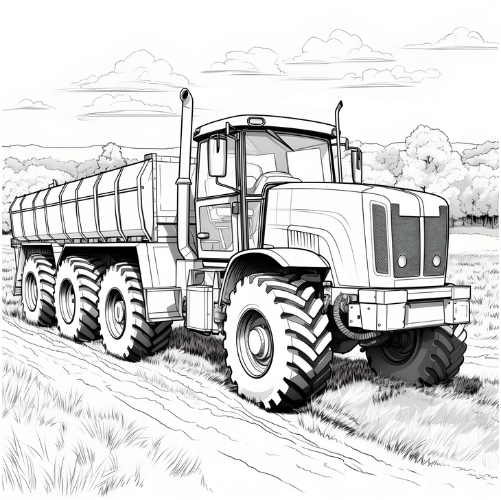 malvorlage-traktor-mit-anhaenger-in-der-natur