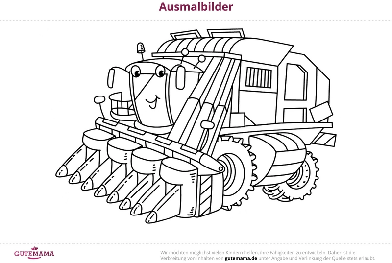 malvorlage-traktor-mit-erntemaschine-zum-ausmalen