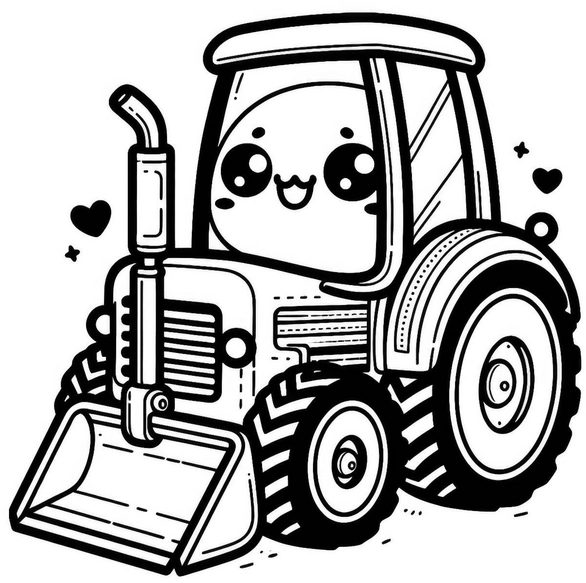 malvorlage-traktor-mit-froehlichem-gesicht-und-schaufel