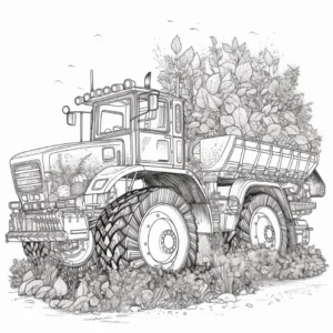 malvorlage-traktor-voll-mit-pflanzen-und-blumen