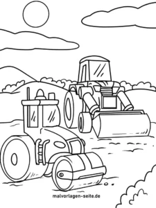 malvorlage-traktoren-und-planierraupe-auf-baustelle