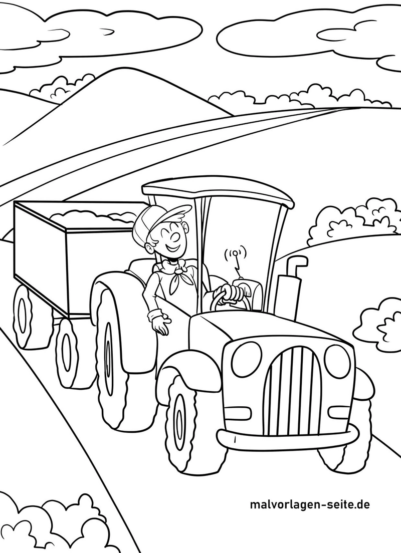 malvorlage-traktorfahrer-in-der-natur