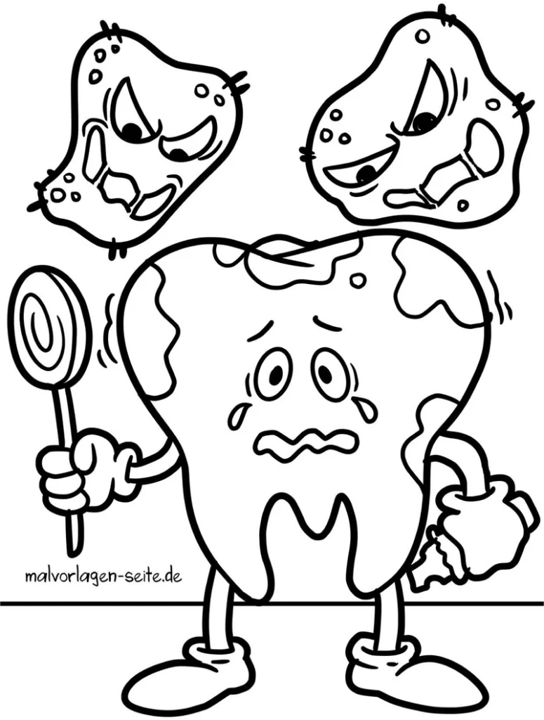 malvorlage-trauriger-zahn-und-karies-monster