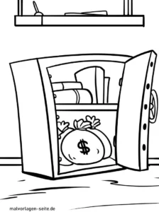 malvorlage-tresor-geldsaecke-buecher