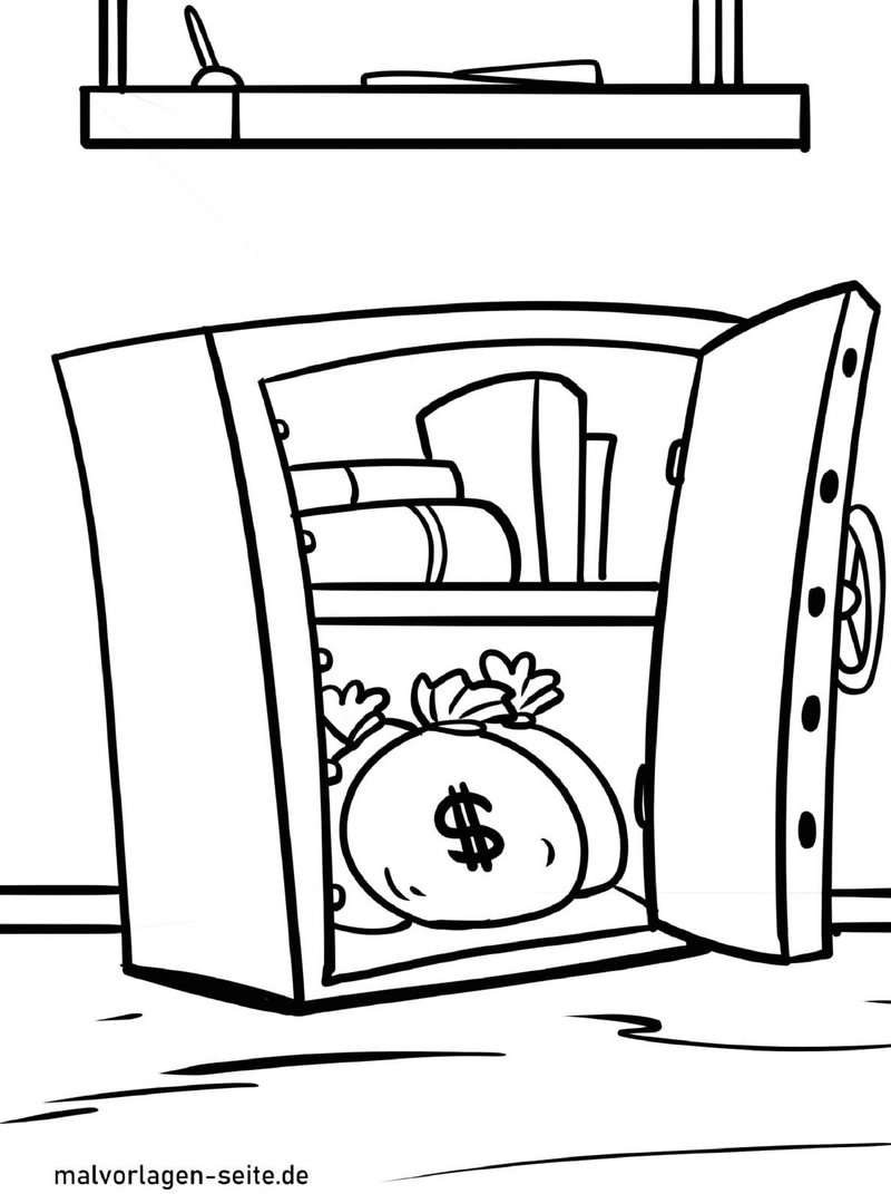 malvorlage-tresor-geldsaecke-buecher