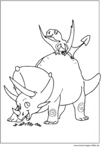 malvorlage-triceratops-und-kleiner-dinosaurier