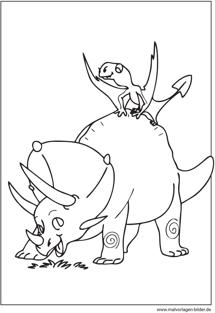 malvorlage-triceratops-und-kleiner-dinosaurier