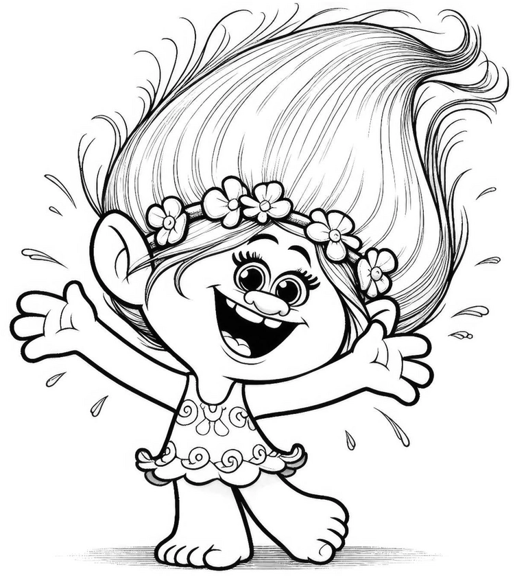 malvorlage-troll-maedchen-mit-blumen