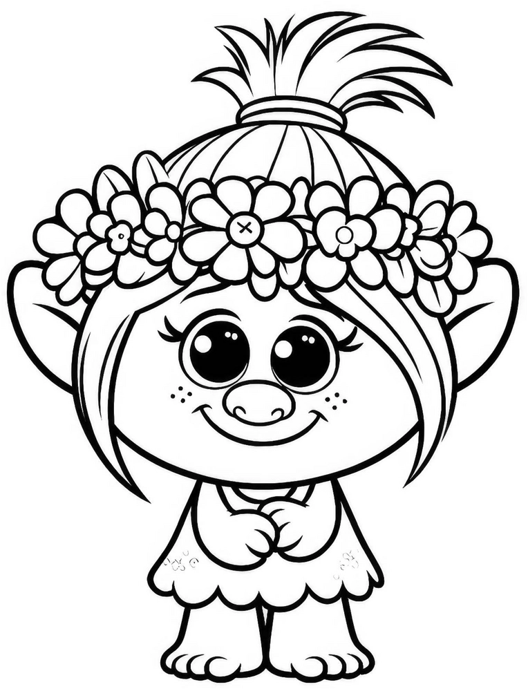 malvorlage-troll-maedchen-mit-blumenkranz