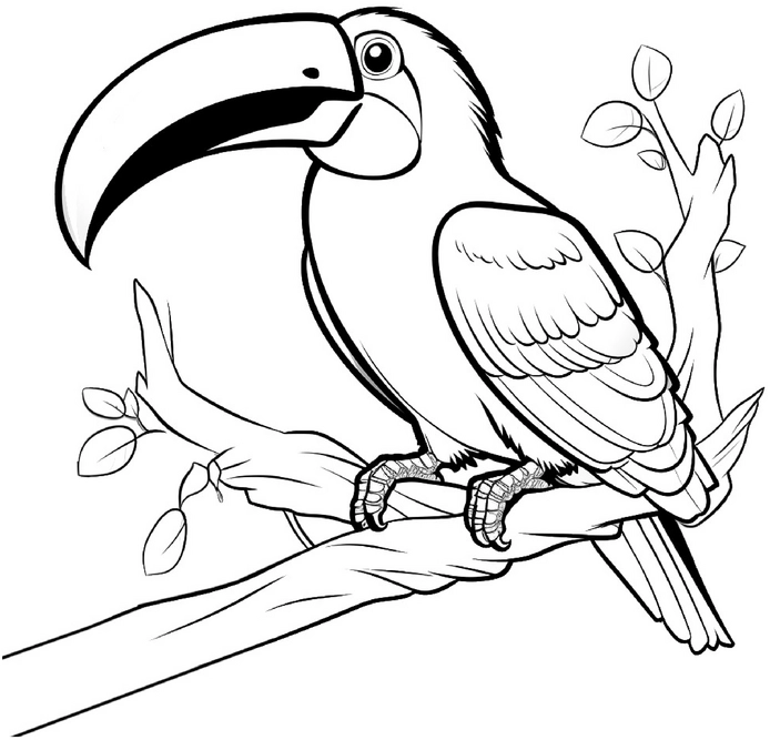 malvorlage-tukan-auf-ast