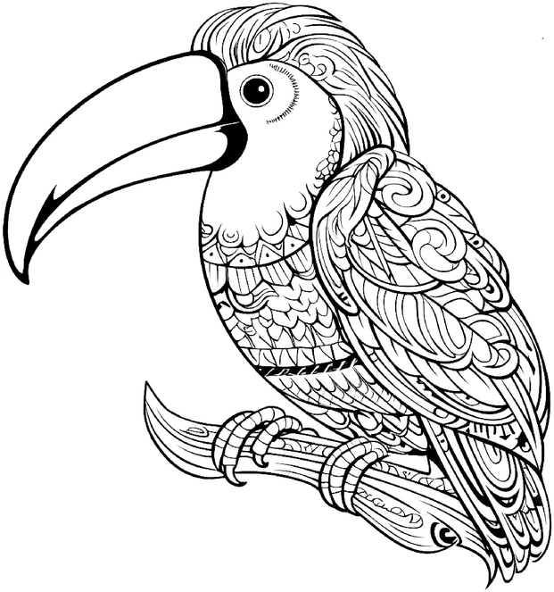 malvorlage-tukan-mit-kunstvollem-schnabel-und-federn