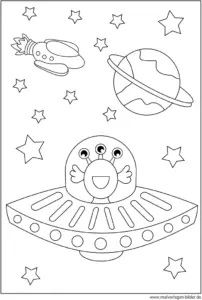 malvorlage-ufo-alien-und-planeten-ausmalen