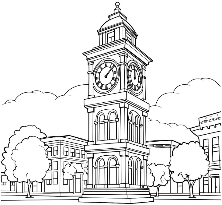 malvorlage-uhrturm-in-der-stadt